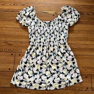 American Eagle Floral Sweatheart Neckline Dress Stretchy Bodice Mini Large L